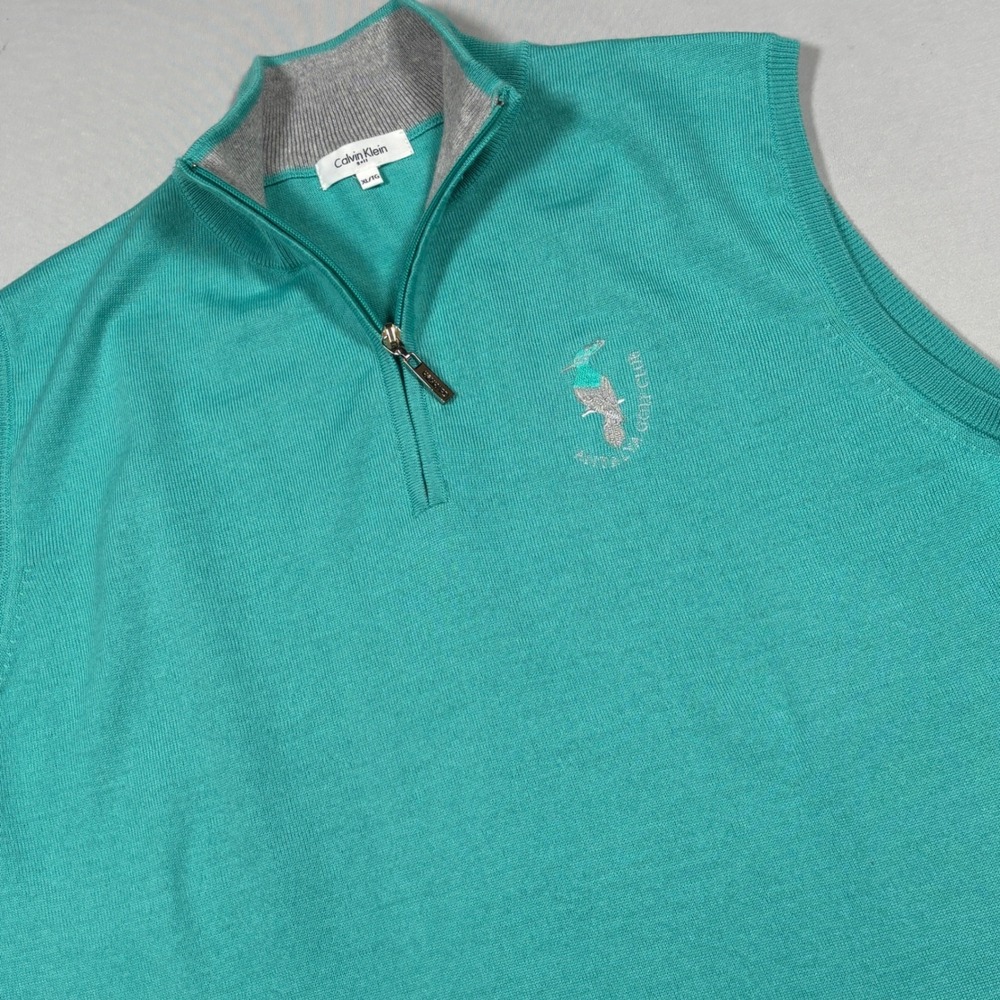 Calvin Klein Golf Vest Mens XL Teal Green Merino Wool Blend 1/4 Zip Antalya Club